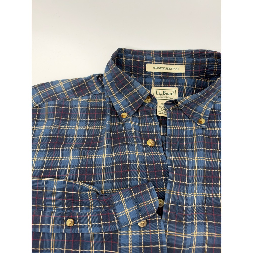 LL Bean Men's Plaid Cotton Cashmere Wrinkle Resistant Button Down Shirt Small